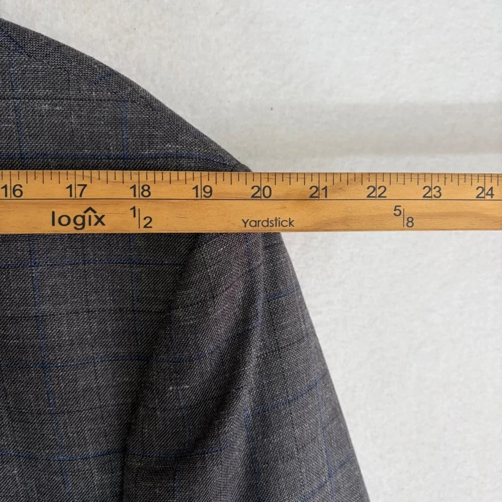 Lauren Ralph Lauren Blazer Mens 48R Wool Silk Linen Gray Glen Plaid Sport Coat